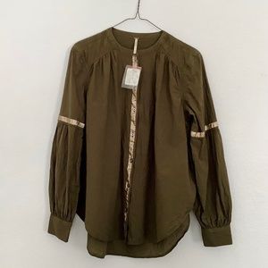 NWT Free People button-down shirt long sleeve size S color green retail $98